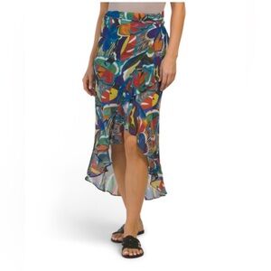 Bleu by Rod Beattie The Mix Ruffle Sarong Swim Cover-Up Skirt Multicolor Large